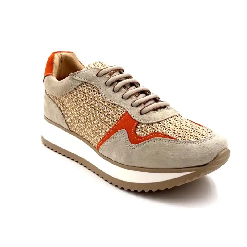 Ivoire Ss26-28 Camurça Bege e Laranja e Ráfia Ivoire Chaussures