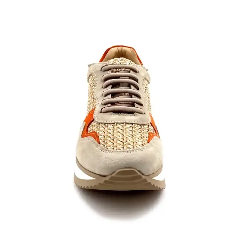 Ivoire Ss26-28 Daim Beige & Orange & Raphia Ivoire Chaussures