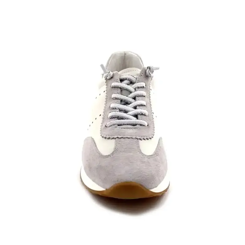 Ivoire Ss26-51 Cuir Blanc & Daim Gris Ivoire Chaussures