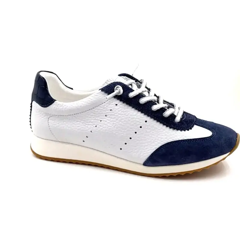 Ivoire Ss26-51 Cuir Blanc & Daim Bleu Ivoire Chaussures