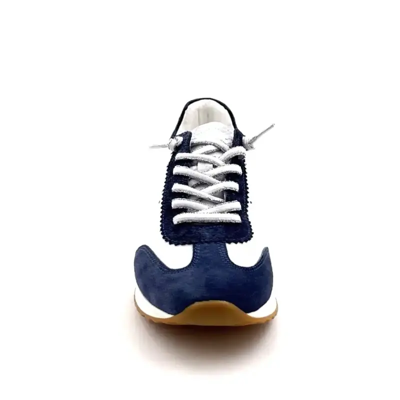 Ivoire SS26-51 Vitt läder och blå mocka Ivoire Chaussures