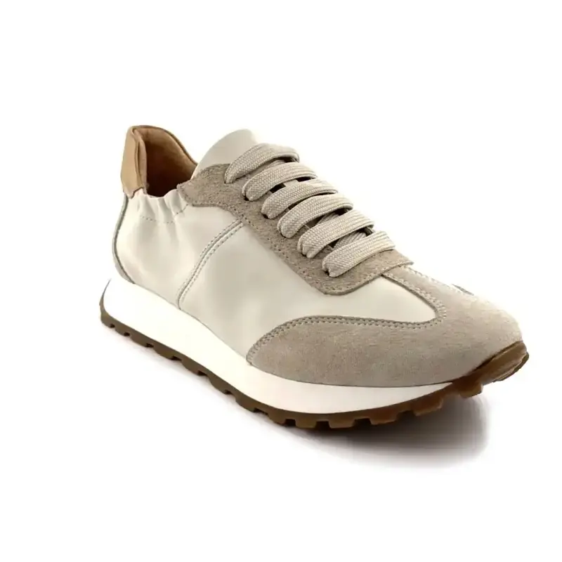 Ivoire Ss26-11 Couro Bege e Camurça Bege Ivoire Chaussures