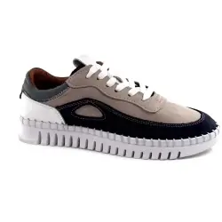 Teniși Ivoire 092 1803 Piele și piele întoarsă taupe, albastru și alb %price%