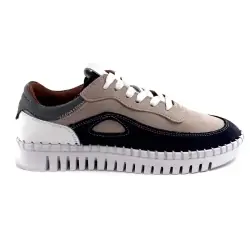 Tênis Ivoire 092 1803 Couro e Camurça Taupe, Azul e Branco %price%