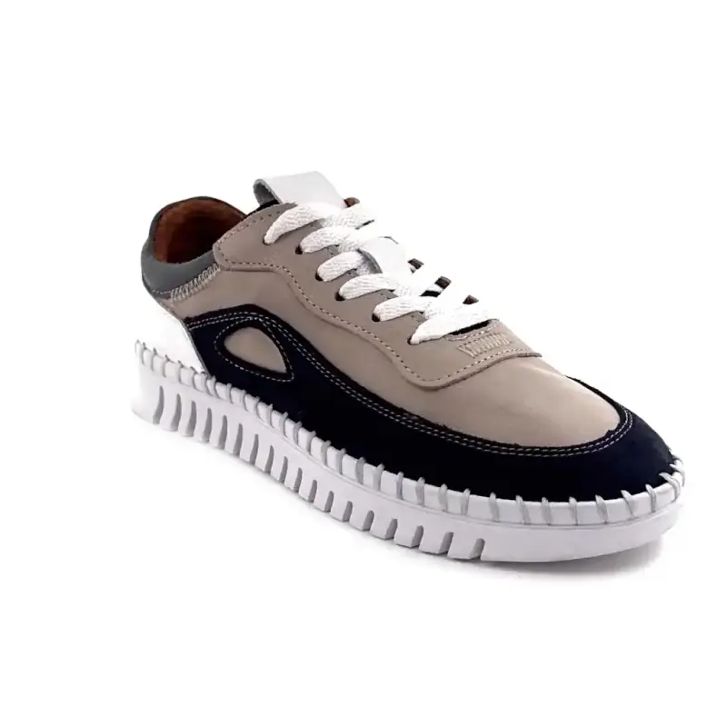 Ivoire 092 1803 Couro e Camurça Taupe, Azul e Branco Ivoire Chaussures