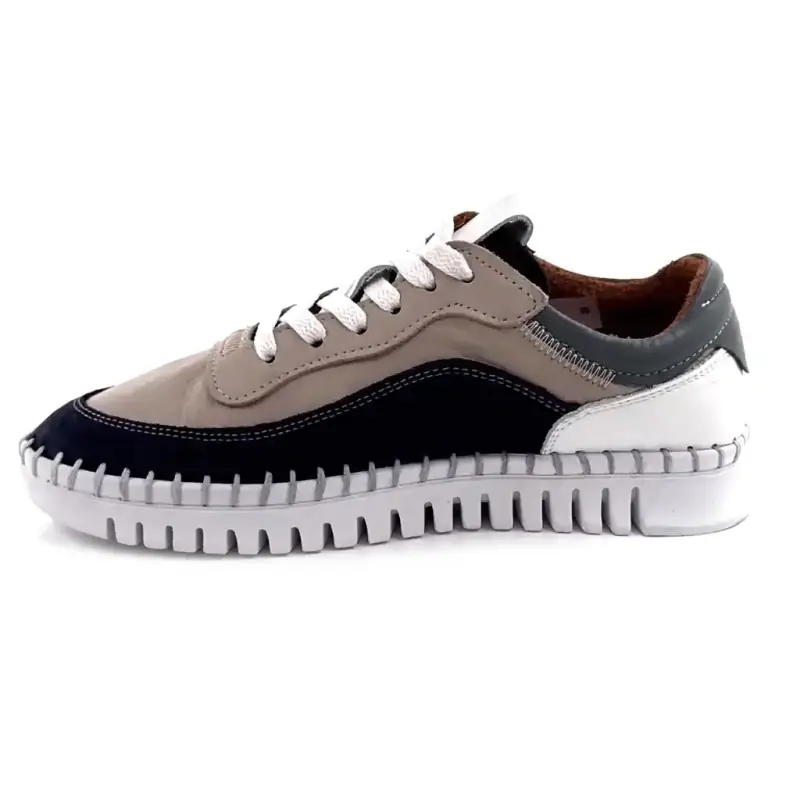 Ivoire 092 1803 Cuir & Daim Taupe, Bleu & Blanc Ivoire Chaussures