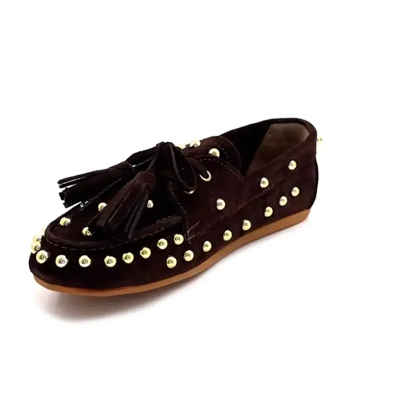 Ivoire Mr6511 Camurça Marrom e Rebite Dourado Ivoire Chaussures