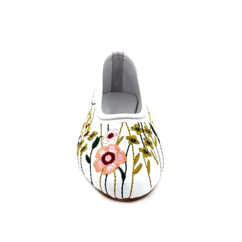 Ivoire D26ya-90 Cuir Blanc Brodé Floral Ivoire Chaussures
