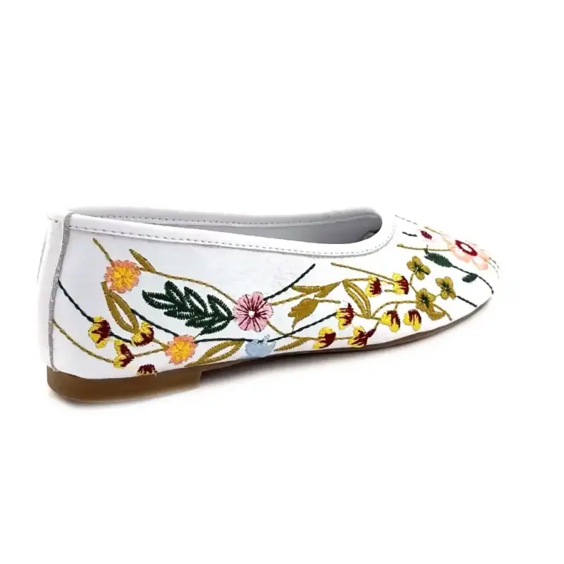 Ivoire D26ya-90 Cuir Blanc Brodé Floral Ivoire Chaussures
