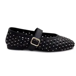 Ivoire Ballerina Flats 500 2788 Black Leather %price%