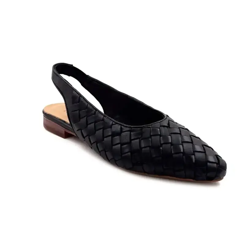 Ivoire 716052 Black Braided Leather Ivoire Chaussures