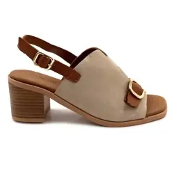 Ivoire heeled sandals 500 2699 Beige suede & Camel leather %price%
