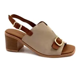 Ivoire heeled sandals 500 2699 Beige suede & Camel leather