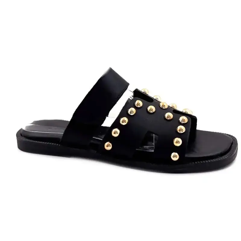 Ivoire Tml 16t Couro Preto e Tachas Douradas Ivoire Chaussures