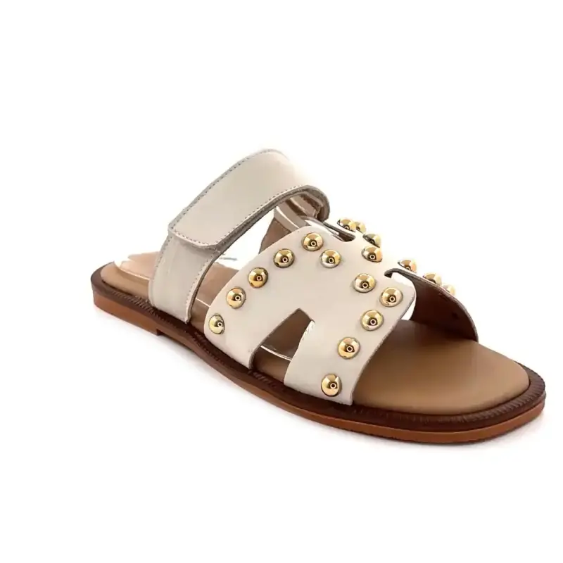 Ivoire Tml 16t Cremefarbenes Leder & Goldnieten Ivoire Chaussures