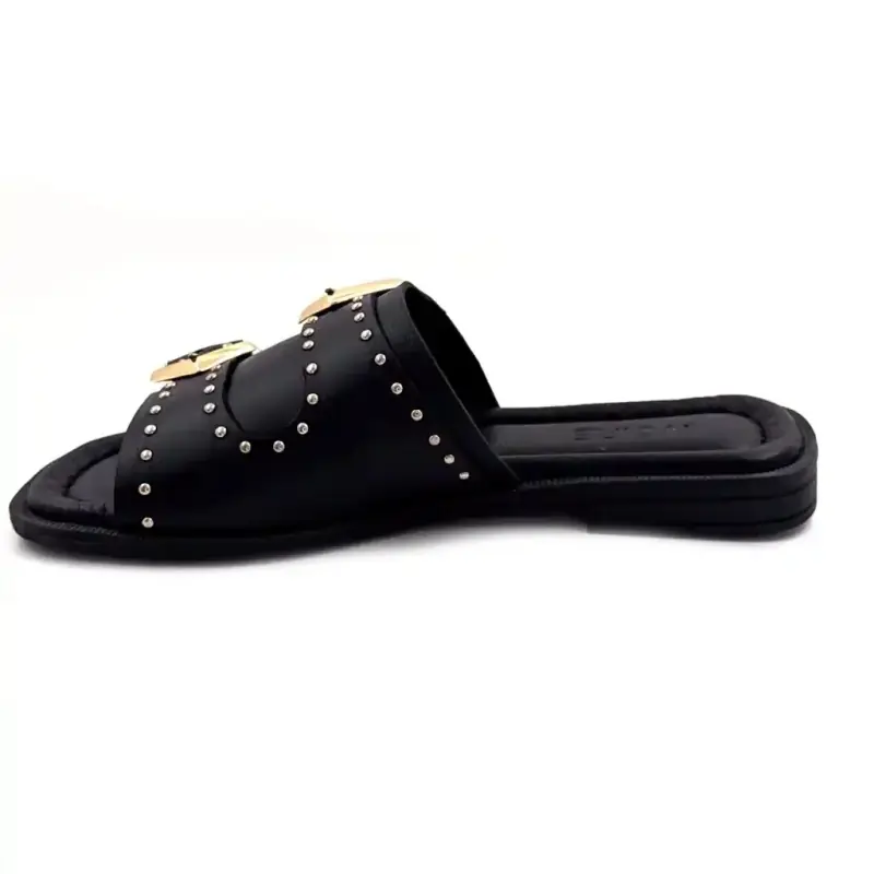 Ivoire 500 2547 Black Leather & Gold Detail Ivoire Chaussures