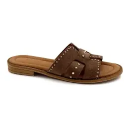 Mules Ivoire 500 2446 in pelle scamosciata color tortora e borchie %price%