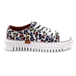 Tênis macios e leves Ivoire 193 314 em couro prateado e estampa de leopardo Multi %price%