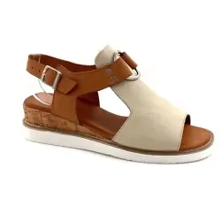 Ivoire Wedge Sandals 268-62 Beige & Camel Leather