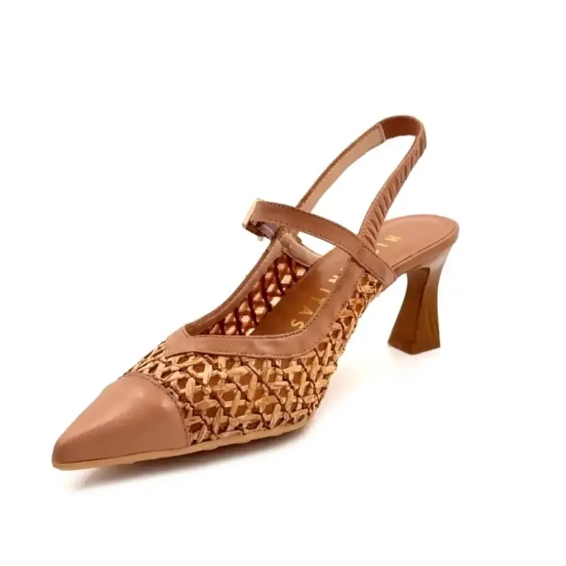Hispanitas 264671 C005 Læder og Raffia Camel Ivoire Chaussures