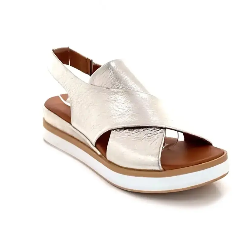 Sandali con plateau color Ivoire 108588 in pelle argento metallizzato Ivoire Chaussures