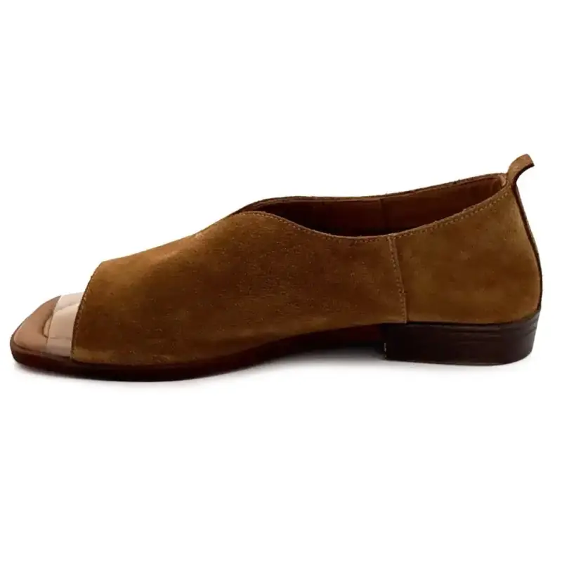 Åben tå ballerina Ivoire elfenben 2501 brunt ruskind Ivoire Chaussures