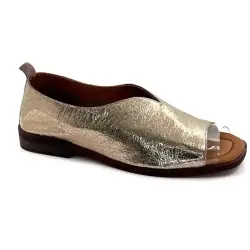 Women's Gold Leather Open Toe Ballerina Flats - Ivoire 2501 %price%