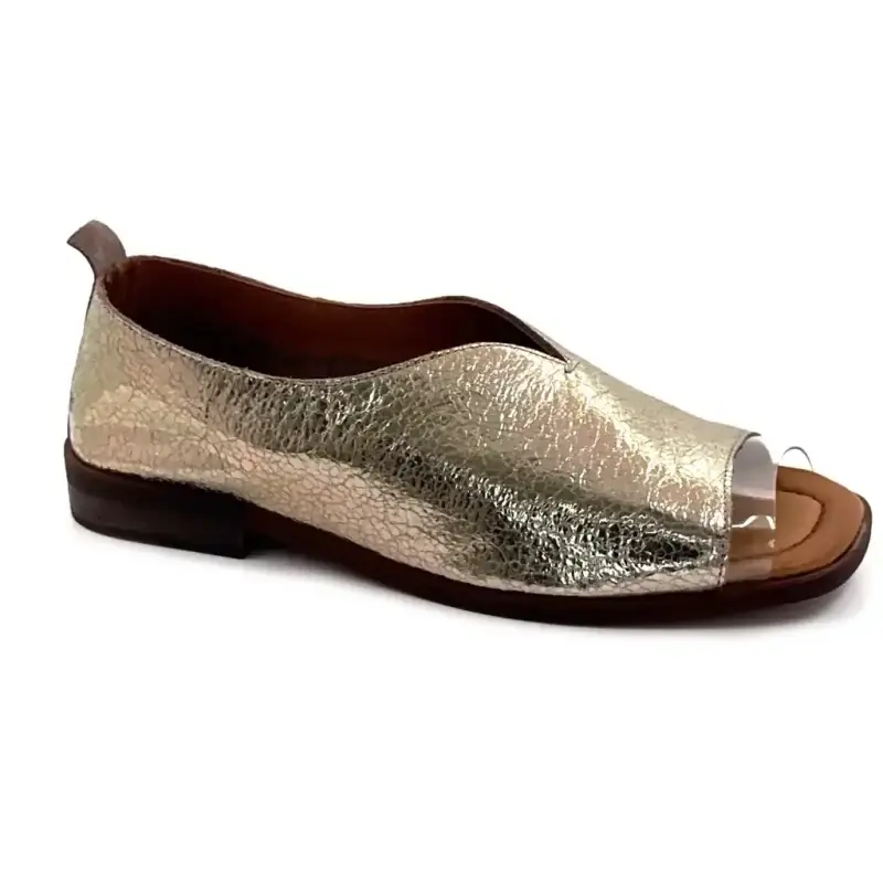 Sapatilhas de bico aberto Ivoire 2501 em couro dourado metálico Ivoire Chaussures