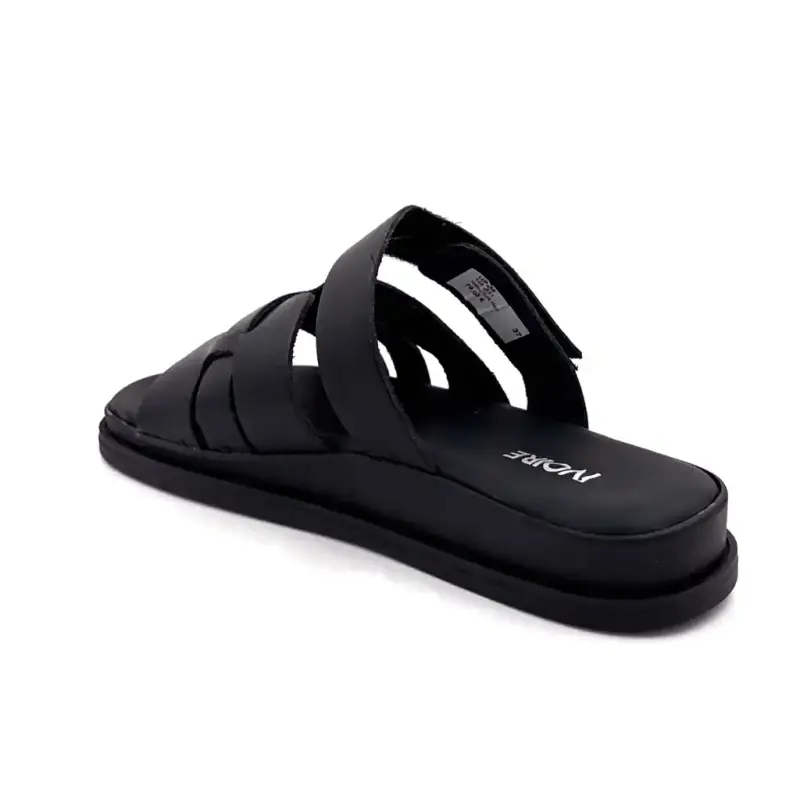 Ivoire Mules 145 6531 Black Leather Ivoire Chaussures