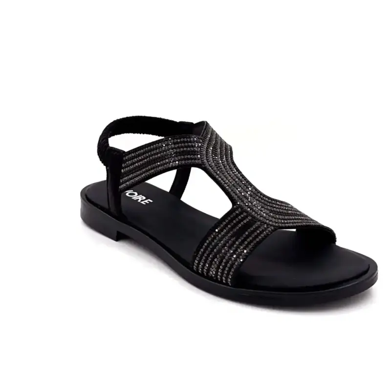 Ivoire Sandals 251 6566 Black & Rhinestones Ivoire Chaussures