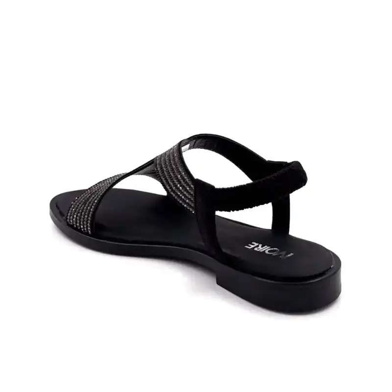 Ivoire Sandals 251 6566 Black & Rhinestones Ivoire Chaussures