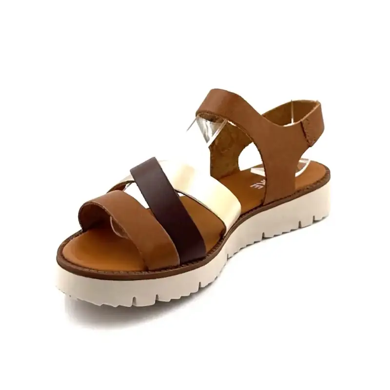Sandalias Ivoire 747 6895, piel marrón camel y dorada. Ivoire Chaussures