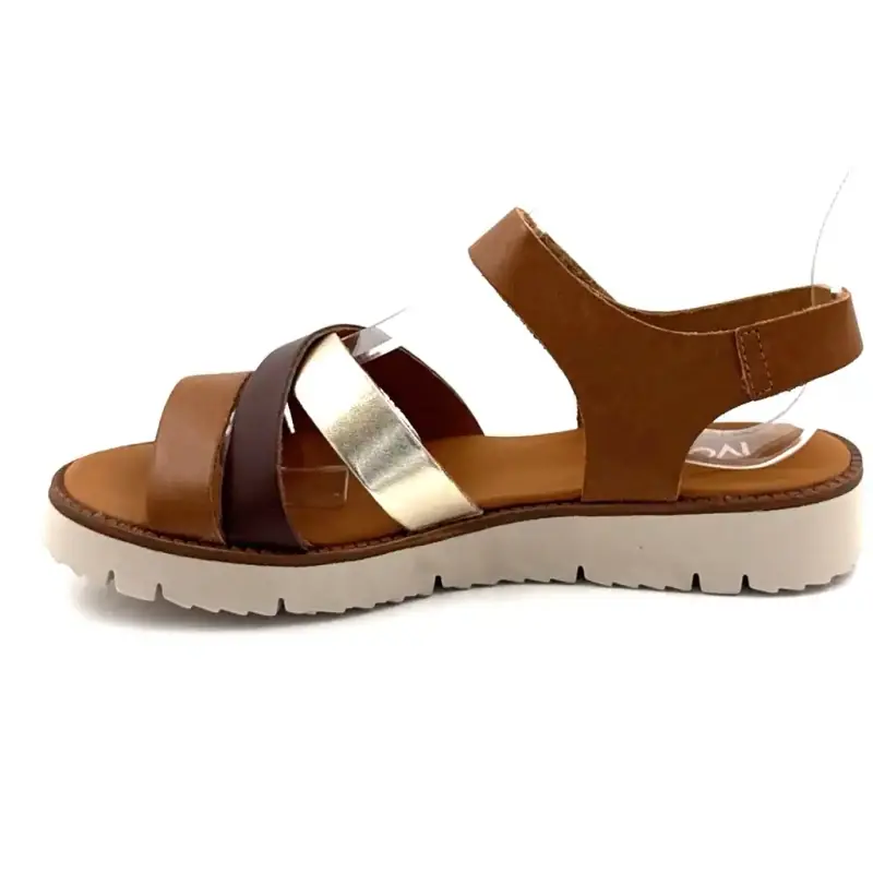 Sandali Ivoire 747 6895 in pelle marrone cammello e oro Ivoire Chaussures