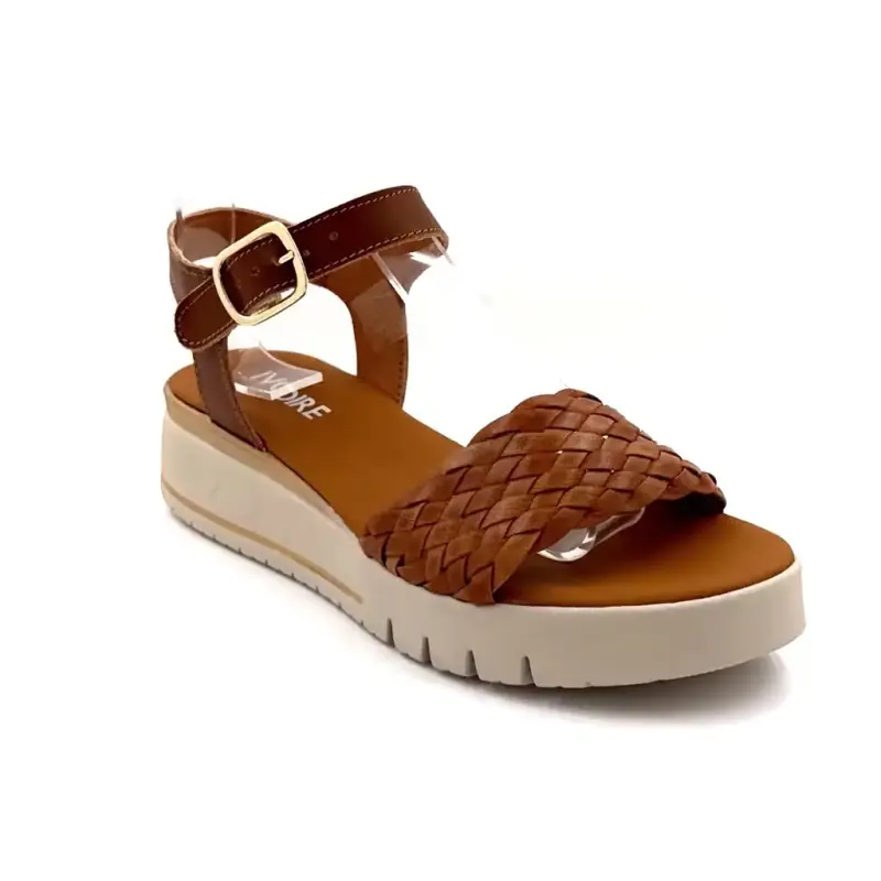 Sandali con plateau Ivoire 743 5000 in pelle intrecciata color cammello Ivoire Chaussures