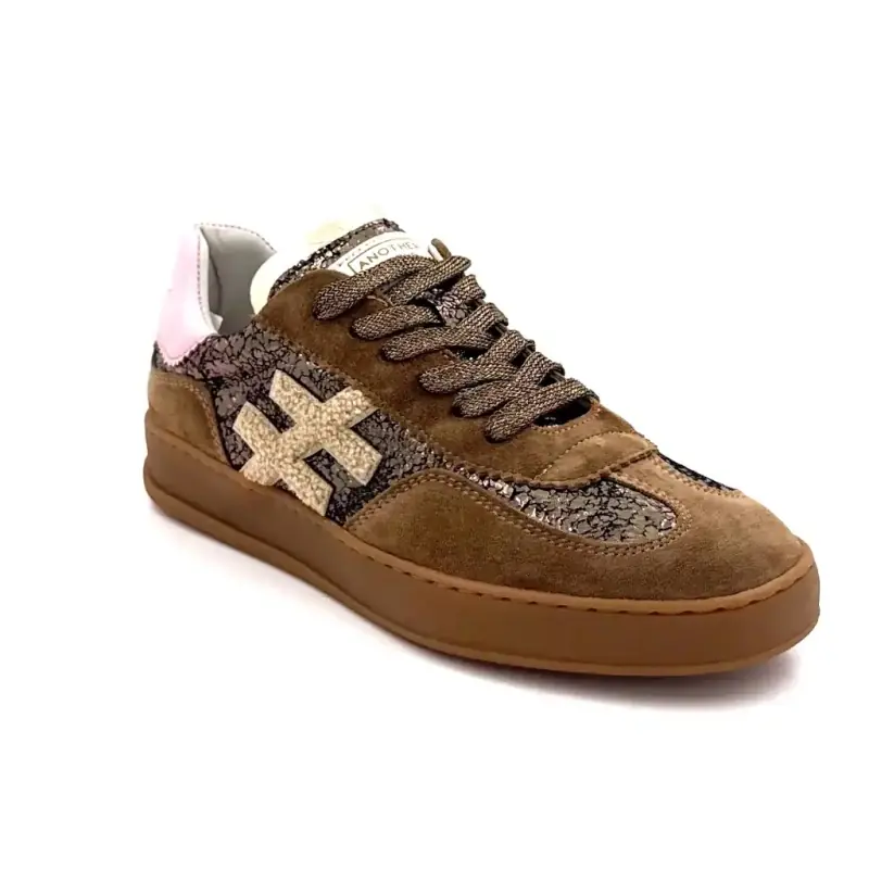 Baskets Another Trend A032 Daim & Cuir Marron & Rose Ivoire Chaussures