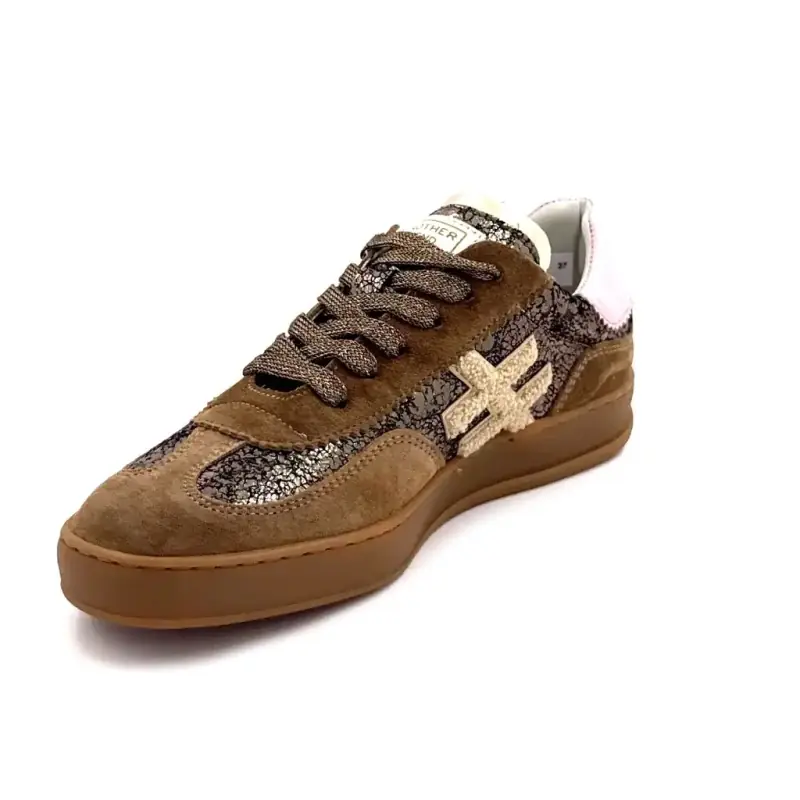 Baskets Another Trend A032 Daim & Cuir Marron & Rose Ivoire Chaussures