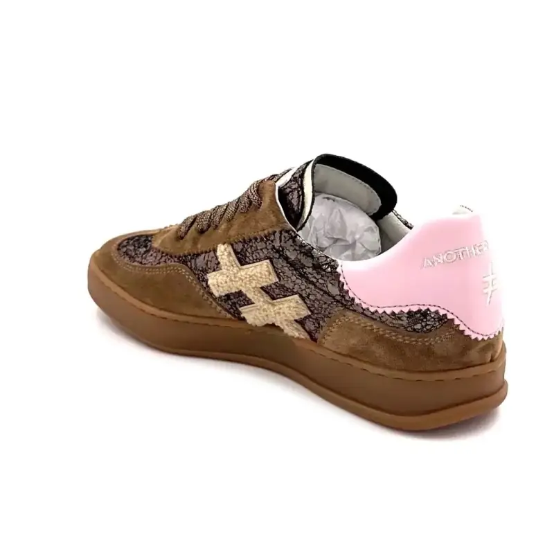 Baskets Another Trend A032 Daim & Cuir Marron & Rose Ivoire Chaussures