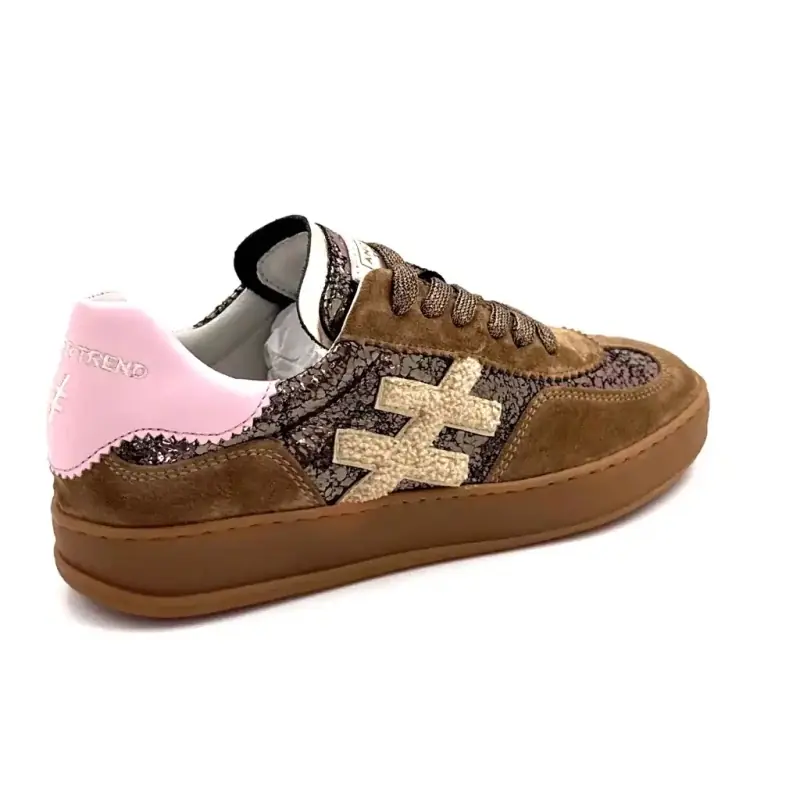 Baskets Another Trend A032 Daim & Cuir Marron & Rose Ivoire Chaussures