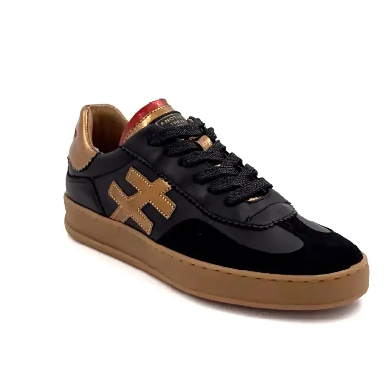 Baskets Another Trend A032 Cuir & Daim Noir & Bronze Ivoire Chaussures