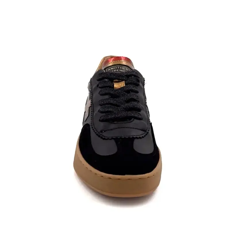 Baskets Another Trend A032 Cuir & Daim Noir & Bronze Ivoire Chaussures