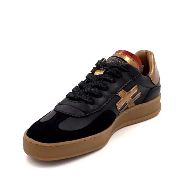 Baskets Another Trend A032 Cuir & Daim Noir & Bronze Ivoire Chaussures