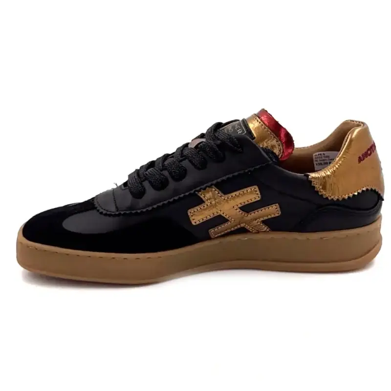 Baskets Another Trend A032 Cuir & Daim Noir & Bronze Ivoire Chaussures