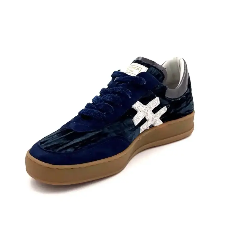 Another Trend A034 Suède & Marineblauwe fluwelen sneakers Ivoire Chaussures