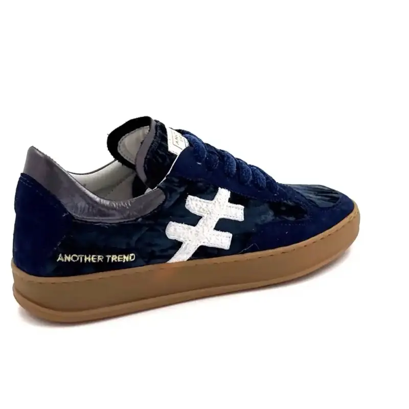Another Trend A034 Suède & Marineblauwe fluwelen sneakers Ivoire Chaussures