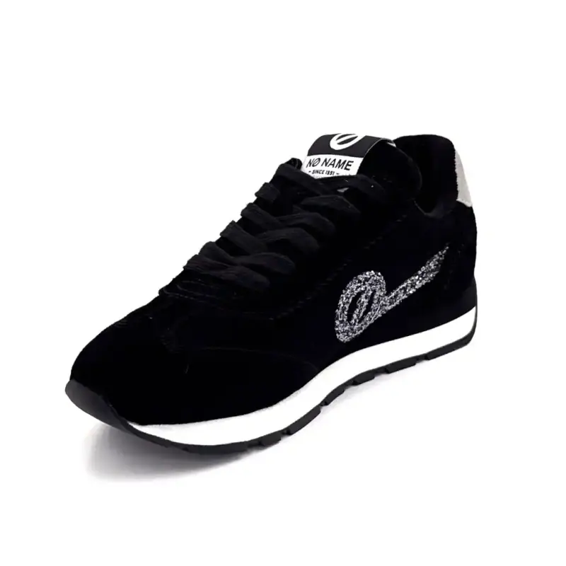 No Name City Run Jogger Sneakers Wildleder & Glitzer Schwarz Ivoire Chaussures