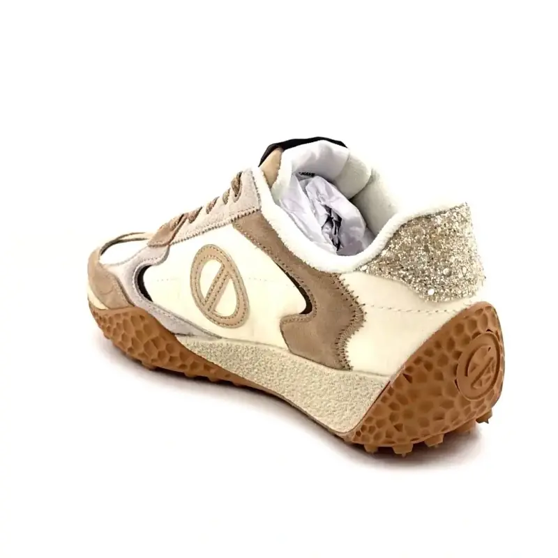 Baskets No Name Kate Sneaker Daim & Poulain Blanc Beige & Doré Ivoire Chaussures