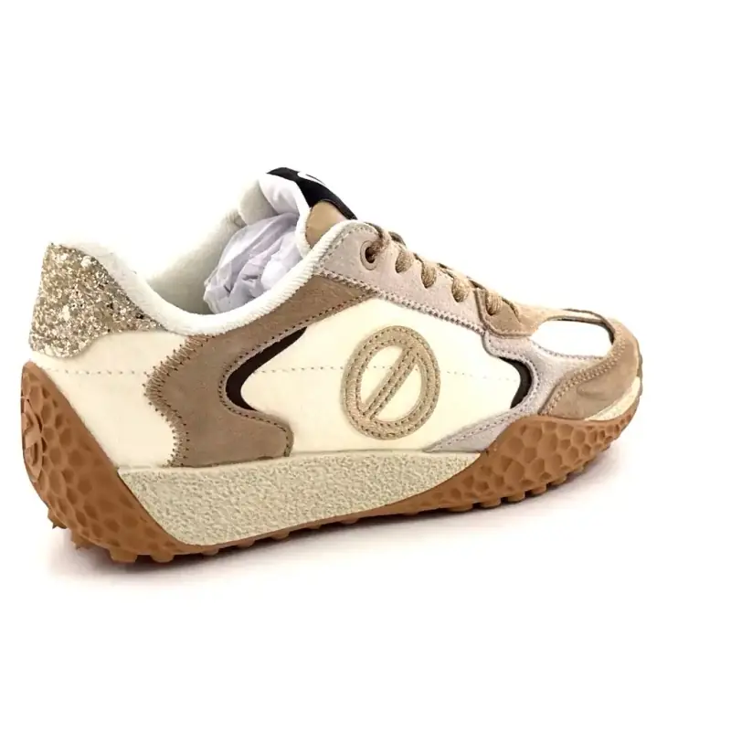 Baskets No Name Kate Sneaker Daim & Poulain Blanc Beige & Doré Ivoire Chaussures