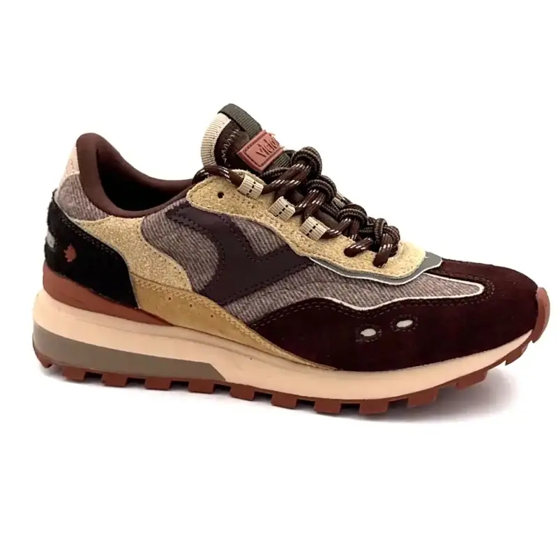 Zapatillas Victoria 115 6117 de ante y piel, color caqui, marrón y beige. Ivoire Chaussures