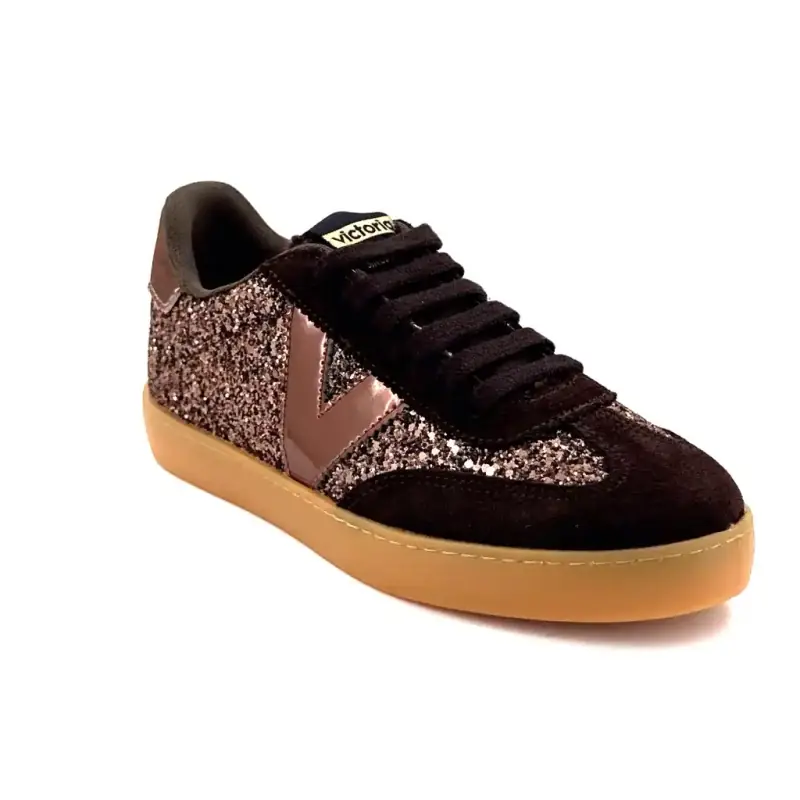 Zapatillas Victoria 112 6223 de ante y purpurina marrón. Ivoire Chaussures