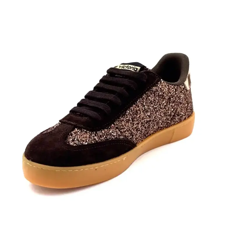 Zapatillas Victoria 112 6223 de ante y purpurina marrón. Ivoire Chaussures